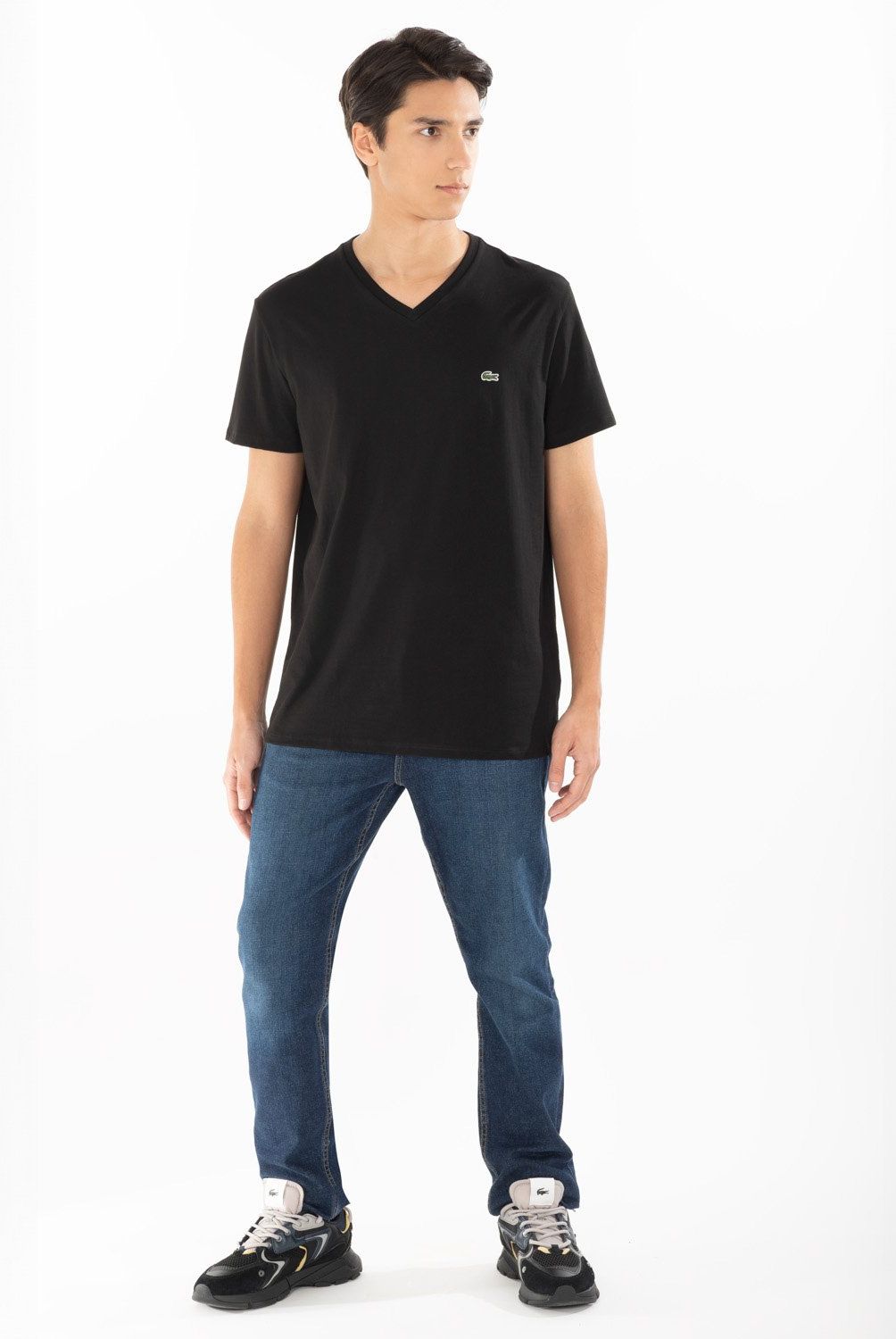 LACOSTE - Polera Manga Corta Cuello V Hombre Lacoste