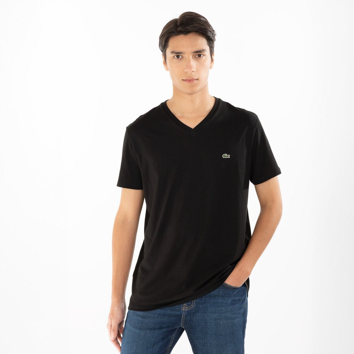 LACOSTE - Polera Manga Corta Cuello V Hombre Lacoste