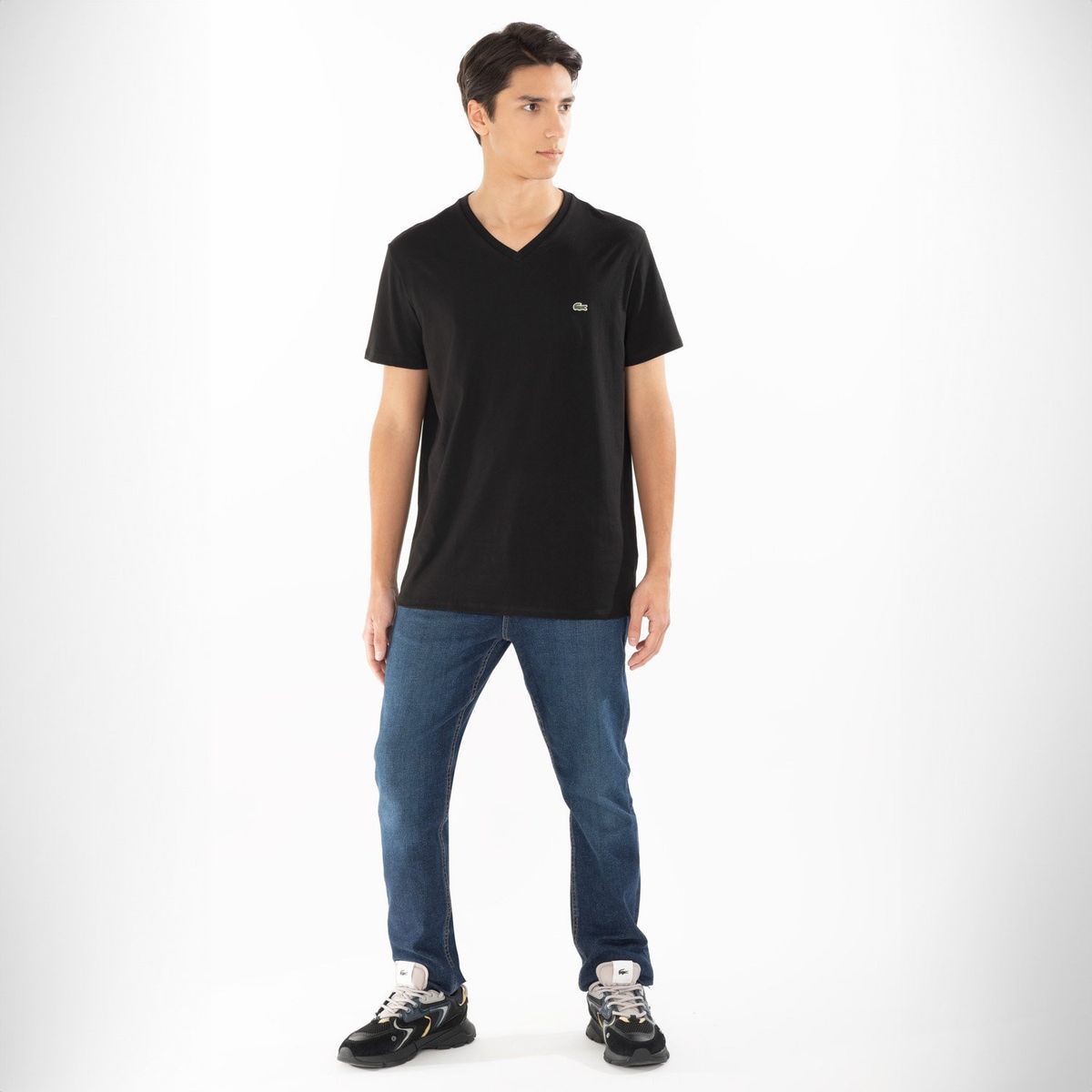 LACOSTE - Polera Manga Corta Cuello V Hombre Lacoste