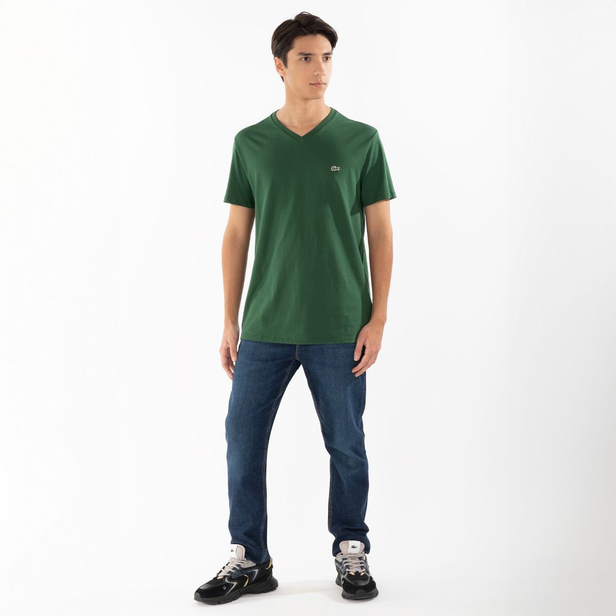 LACOSTE - Polera Manga Corta Cuello V Hombre Lacoste