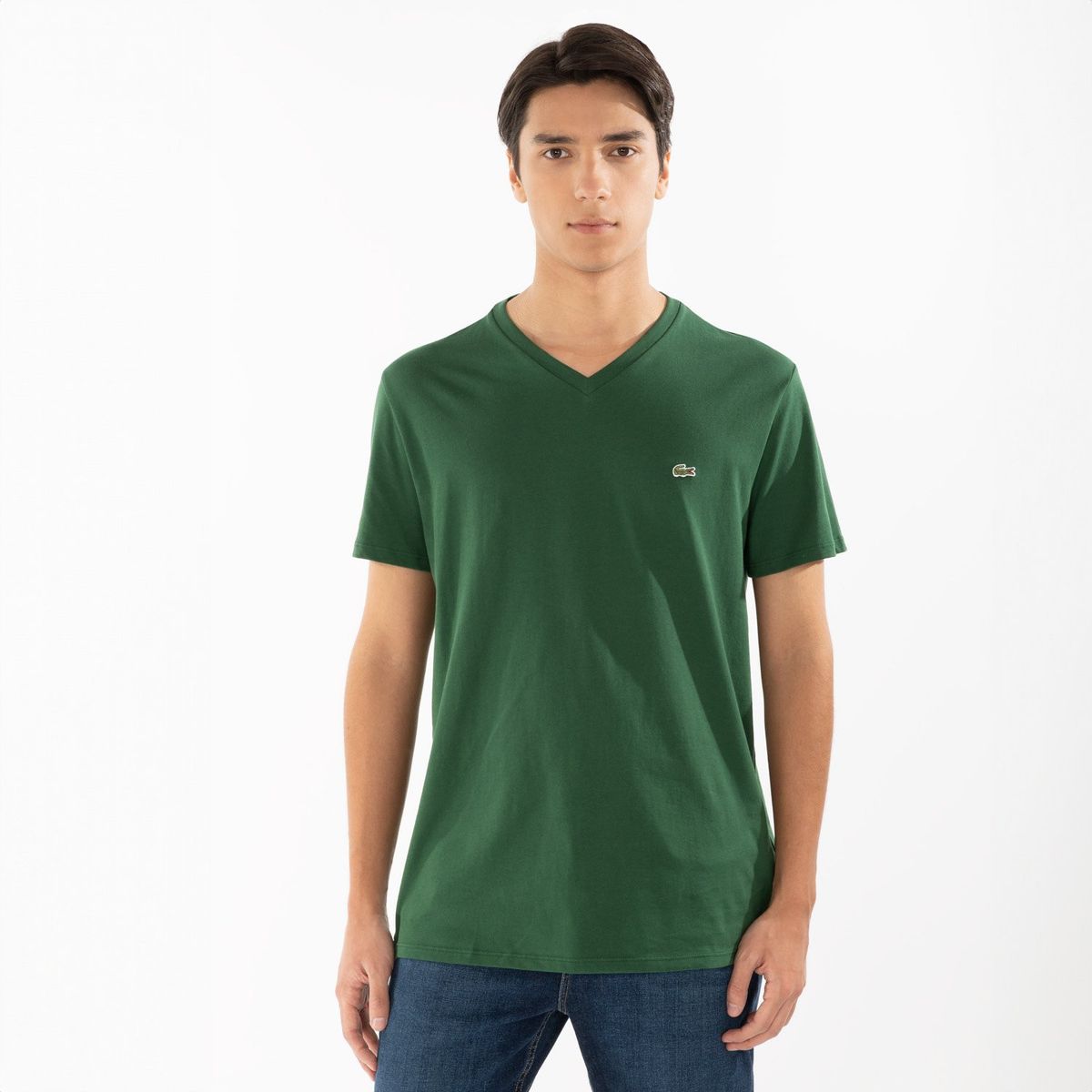 LACOSTE - Polera Manga Corta Cuello V Hombre Lacoste