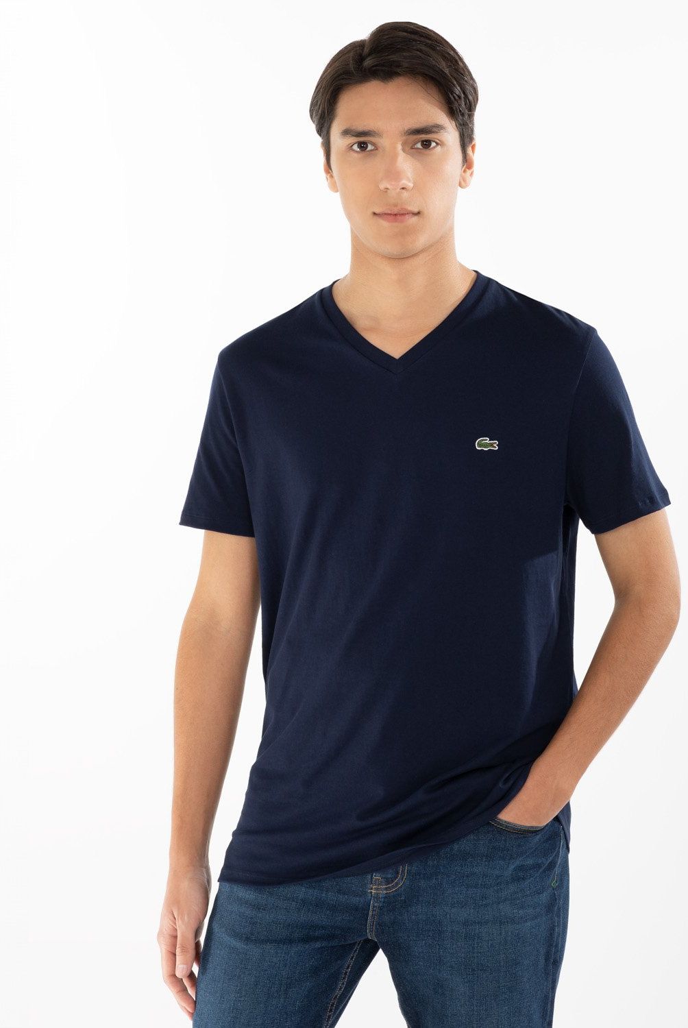 LACOSTE - Polera Manga Corta Cuello V Hombre Lacoste