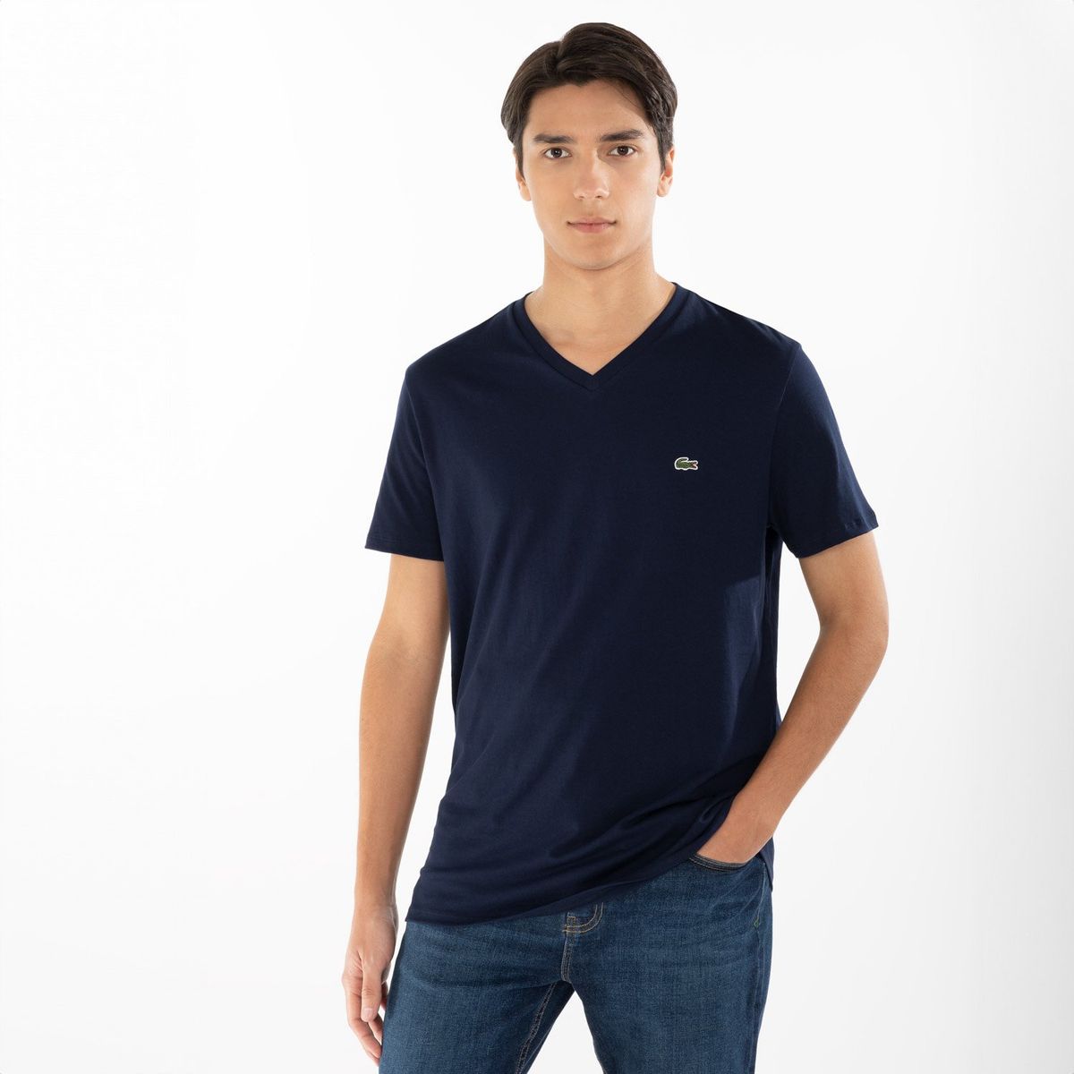 LACOSTE - Polera Manga Corta Cuello V Hombre Lacoste