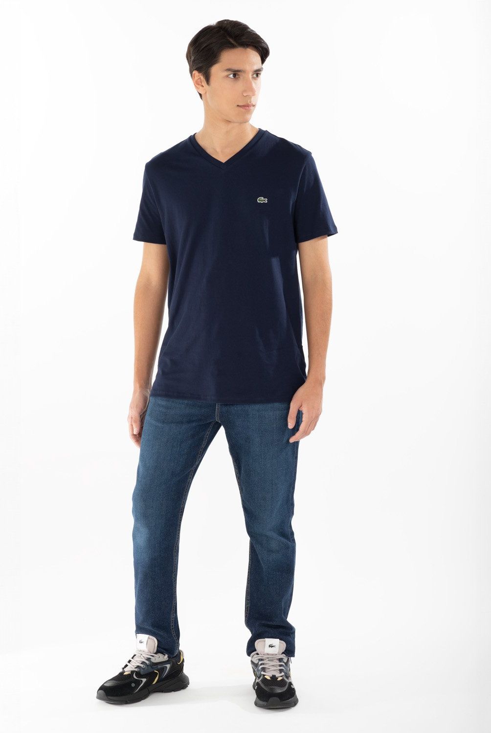 LACOSTE - Polera Manga Corta Cuello V Hombre Lacoste