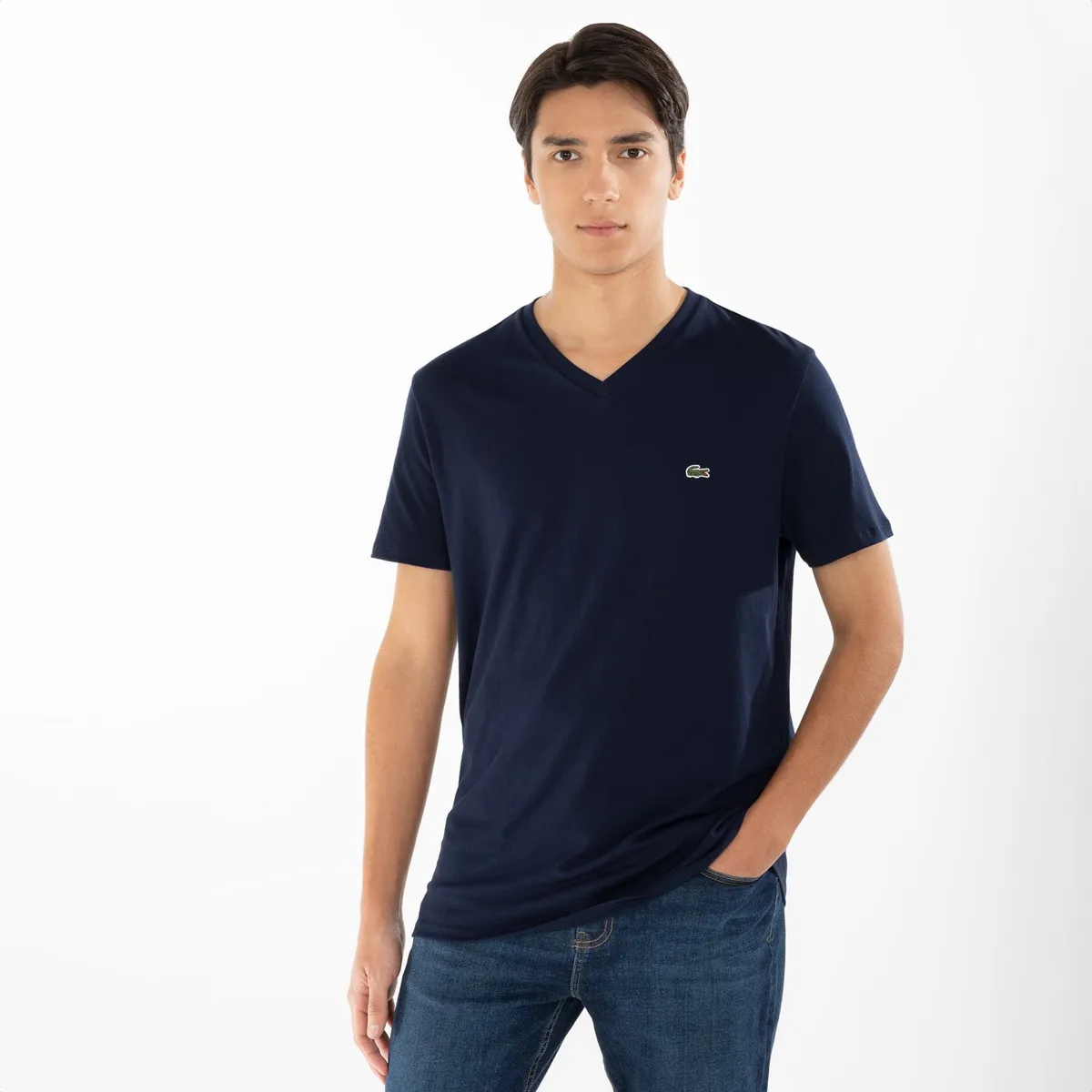 LACOSTE - Polera Manga Corta Cuello V Hombre Lacoste