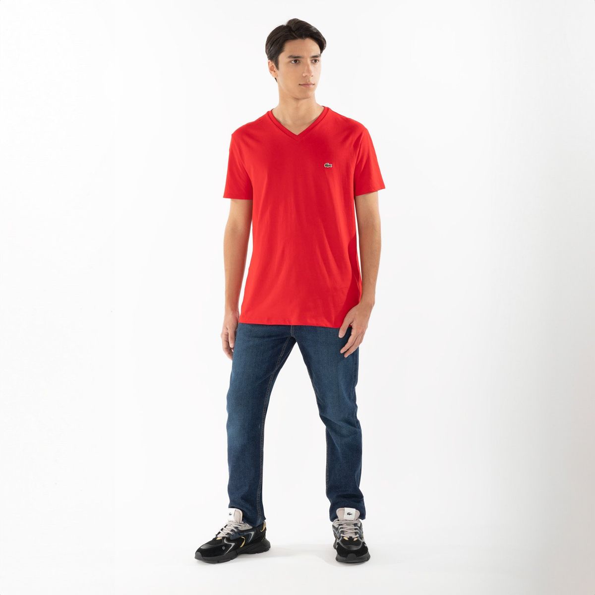 LACOSTE - Polera Manga Corta Cuello V Hombre Lacoste