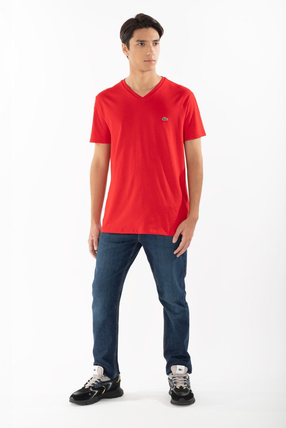 LACOSTE - Polera Manga Corta Cuello V Hombre Lacoste