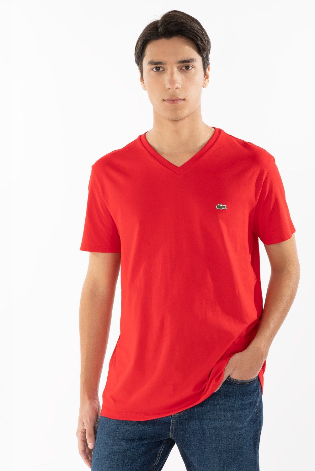 LACOSTE - Polera Manga Corta Cuello V Hombre Lacoste