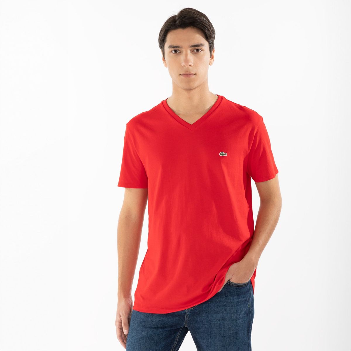 LACOSTE - Polera Manga Corta Cuello V Hombre Lacoste