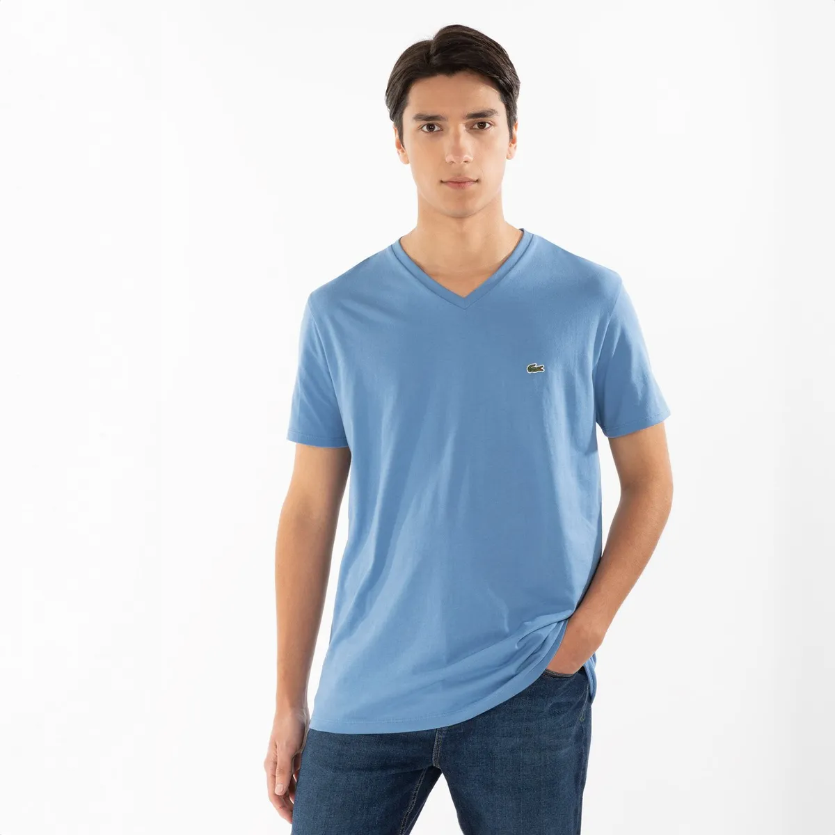 LACOSTE - Polera Manga Corta Cuello V Hombre Lacoste