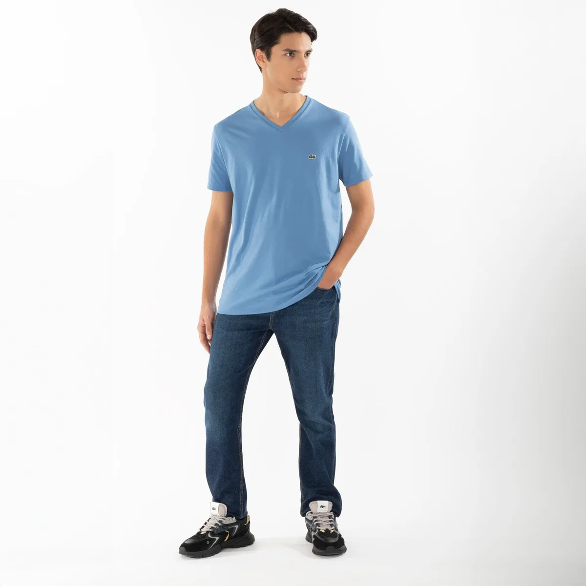 LACOSTE - Polera Manga Corta Cuello V Hombre Lacoste