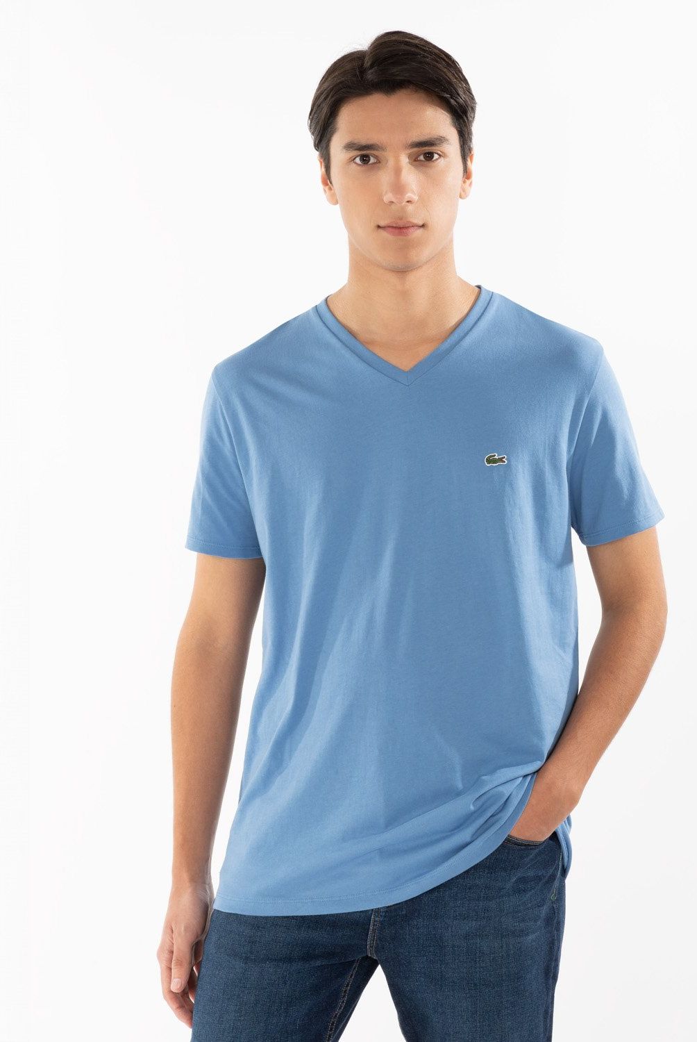 LACOSTE - Polera Manga Corta Cuello V Hombre Lacoste