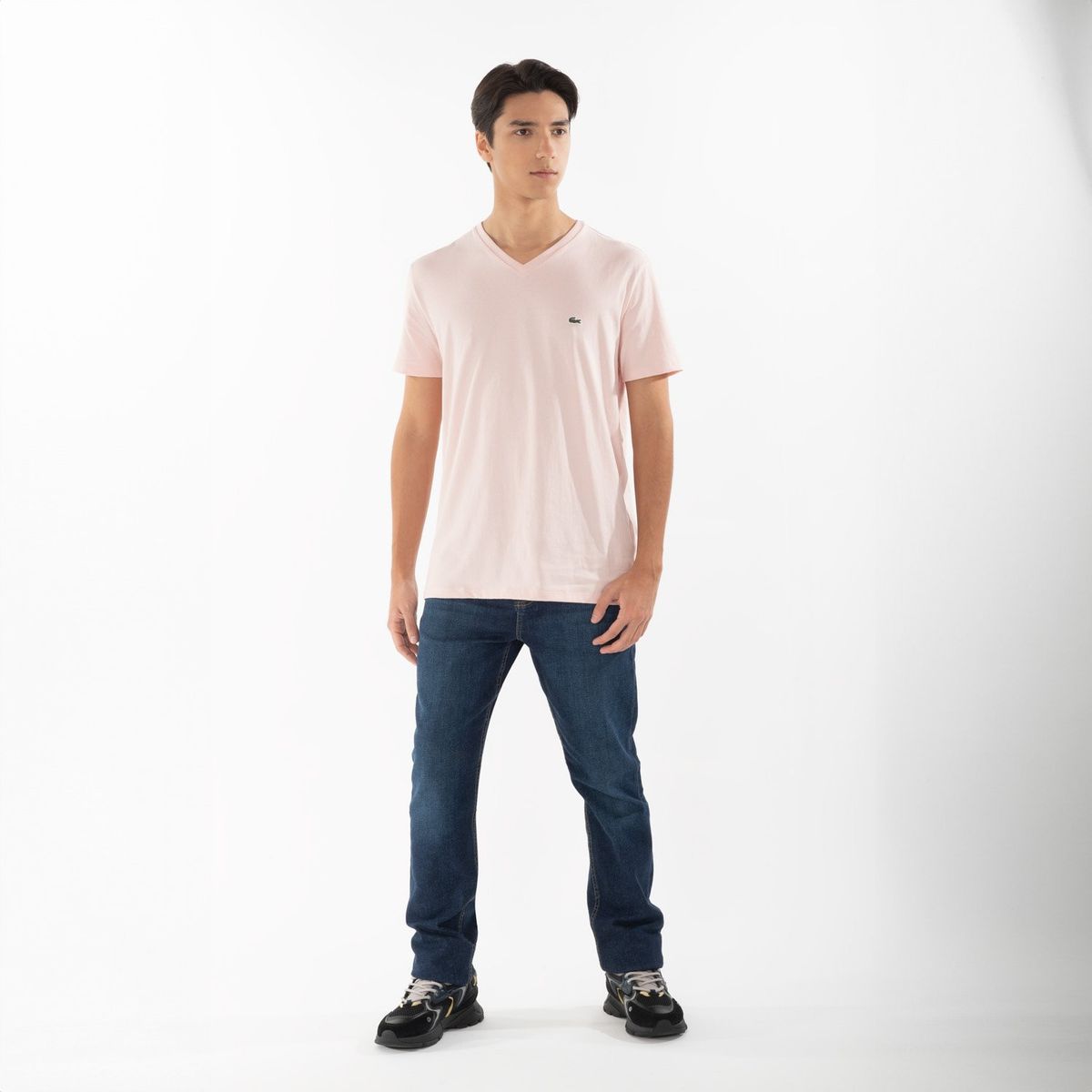 LACOSTE - Polera Manga Corta Cuello V Hombre Lacoste