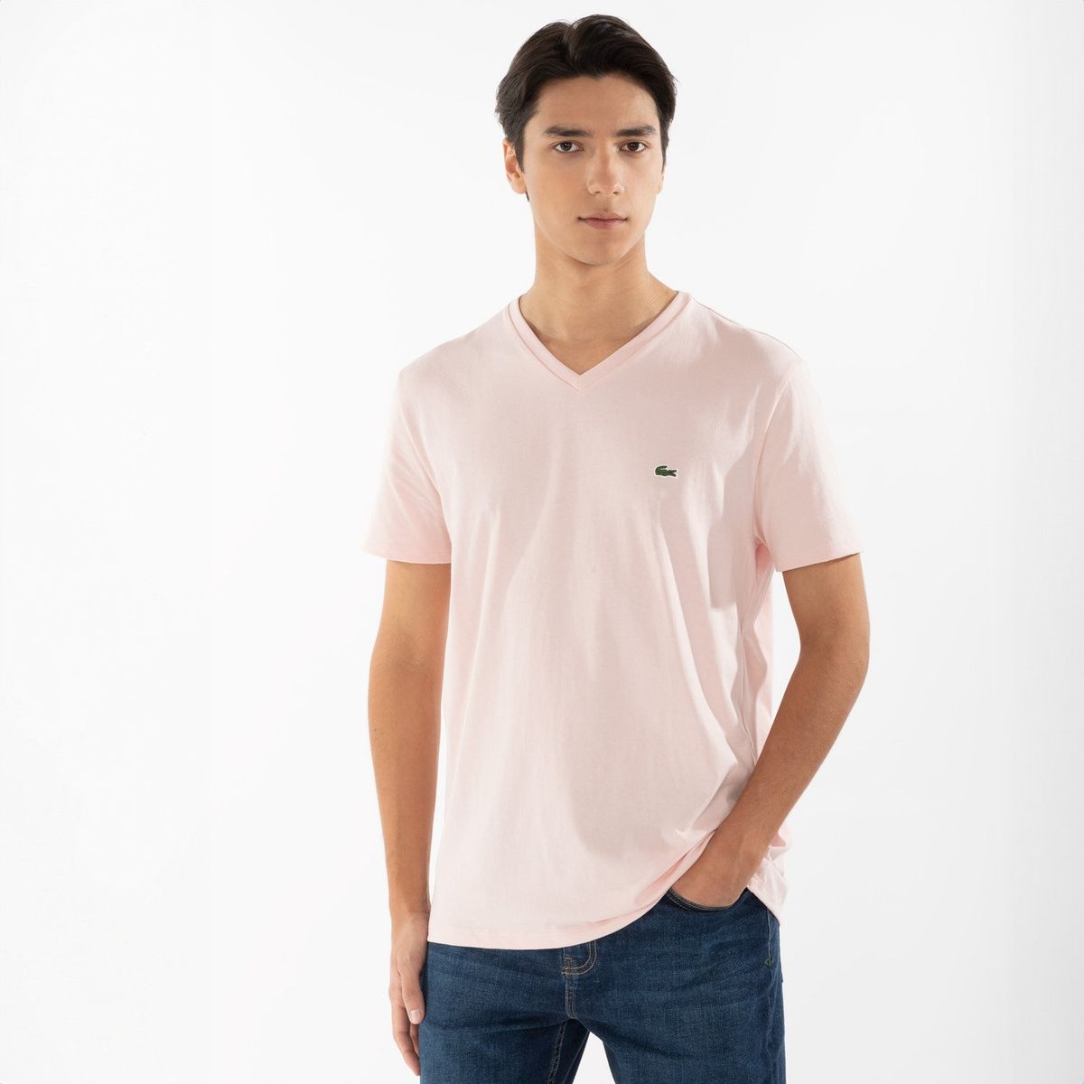 LACOSTE - Polera Manga Corta Cuello V Hombre Lacoste