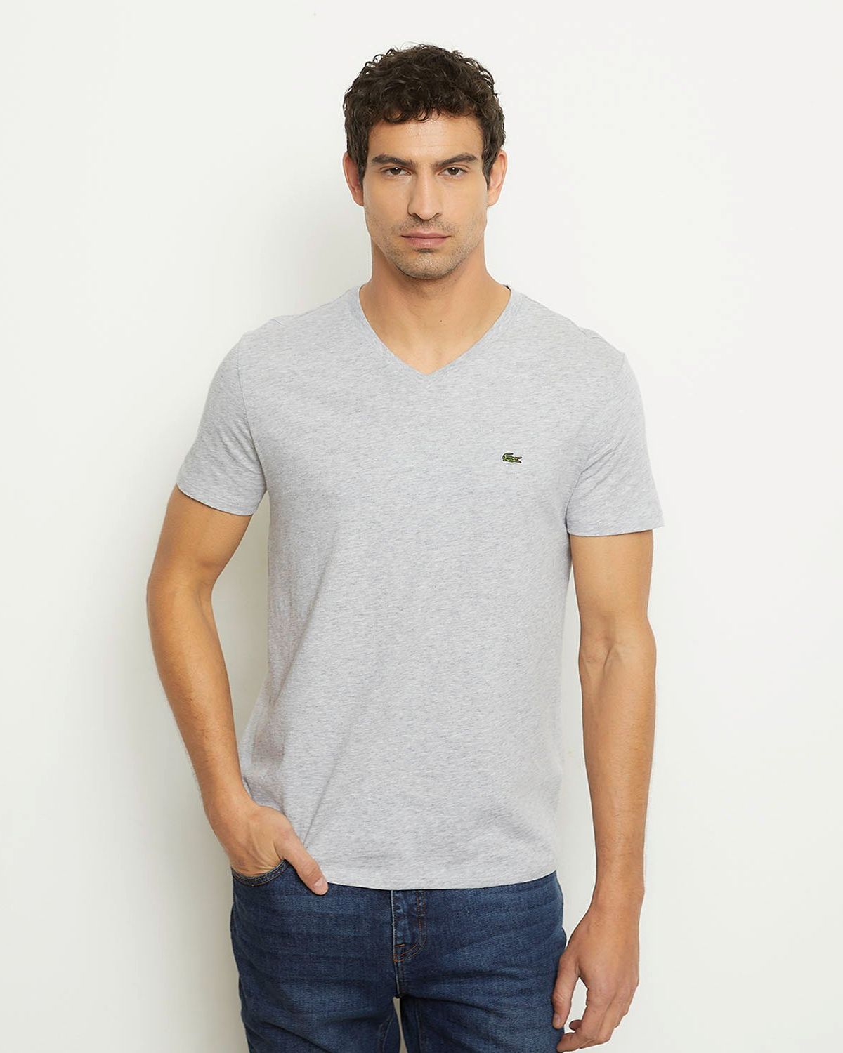 LACOSTE Polera Manga Corta Cuello V Hombre Lacoste