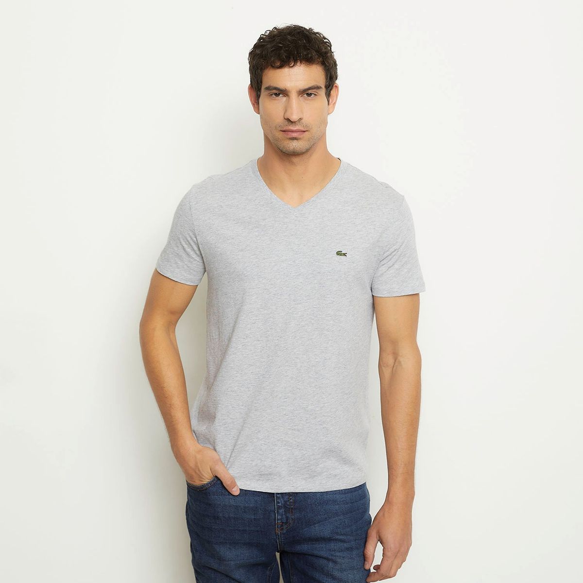 LACOSTE - Polera Manga Corta Cuello V Hombre Lacoste