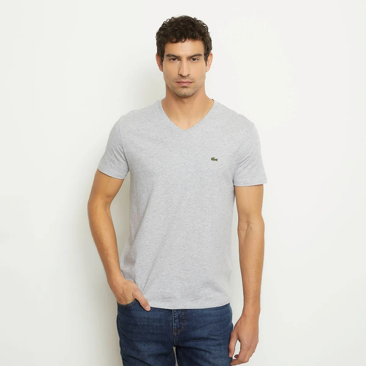 LACOSTE - Polera Manga Corta Cuello V Hombre Lacoste