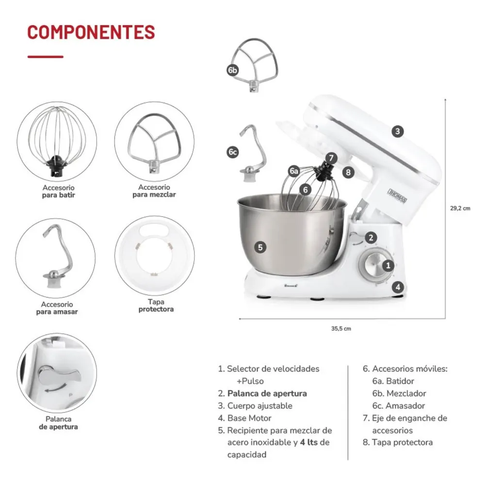 Thomas Batidora Pedestal Planetaria 4 L TH-911B Blanco, foto 5