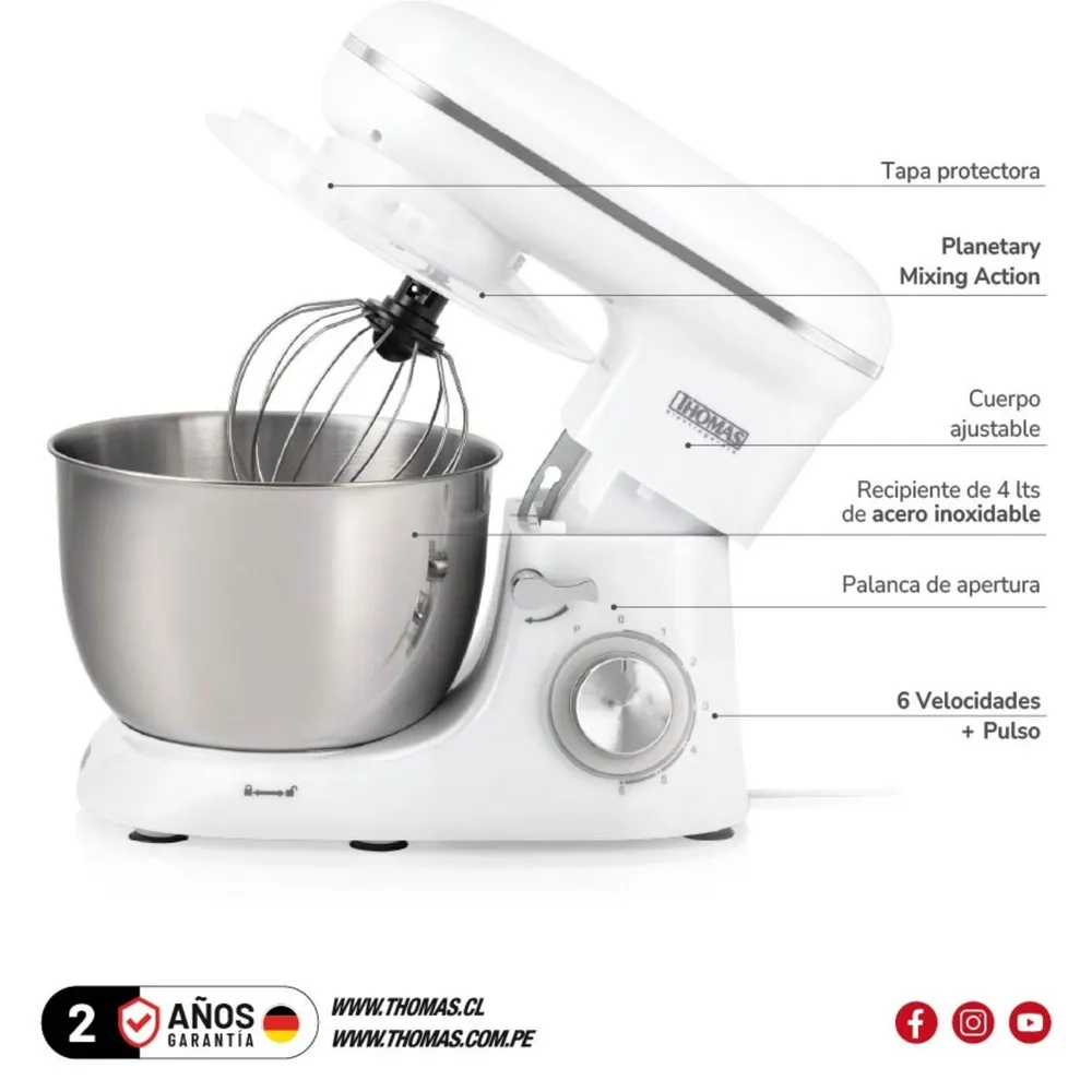Thomas Batidora Pedestal Planetaria 4 L TH-911B Blanco, foto 6