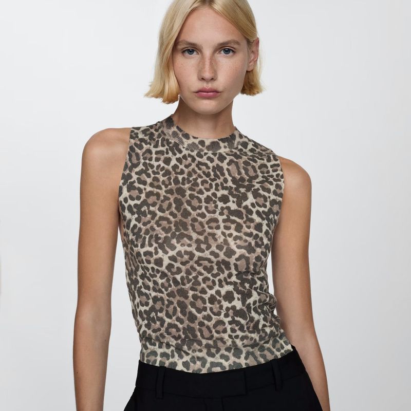 MANGO - Top Punto Leopardo Mujer Mango
