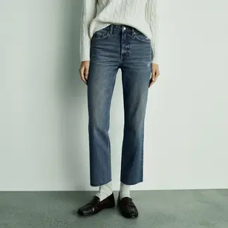 MANGO - Jeans Blanca Tiro Medio Rectos Crop Mujer