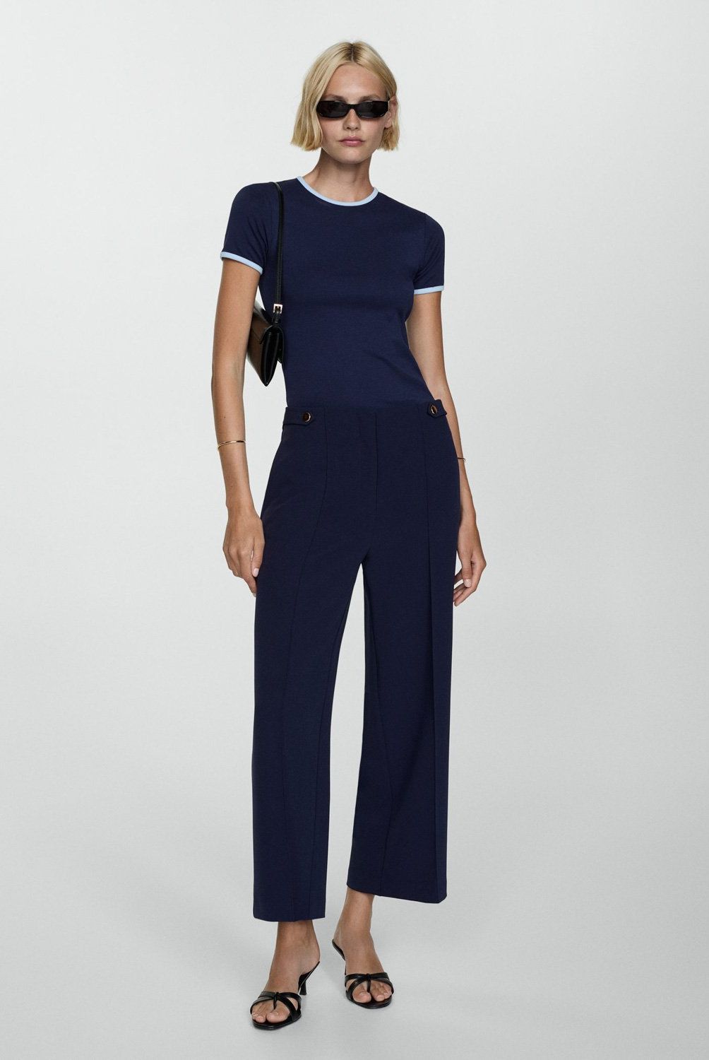 MANGO - Pantalón Recto Botones Mujer Mango