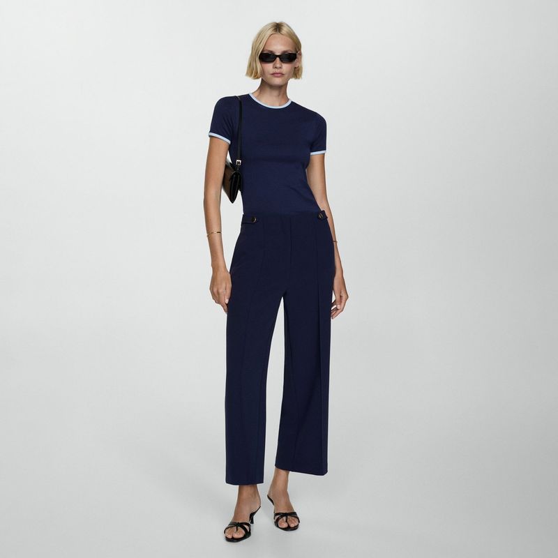MANGO - Pantalón Recto Botones Mujer Mango