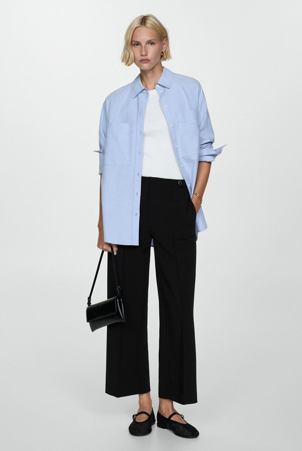 MANGO - Pantalón Recto Botones Mujer Mango