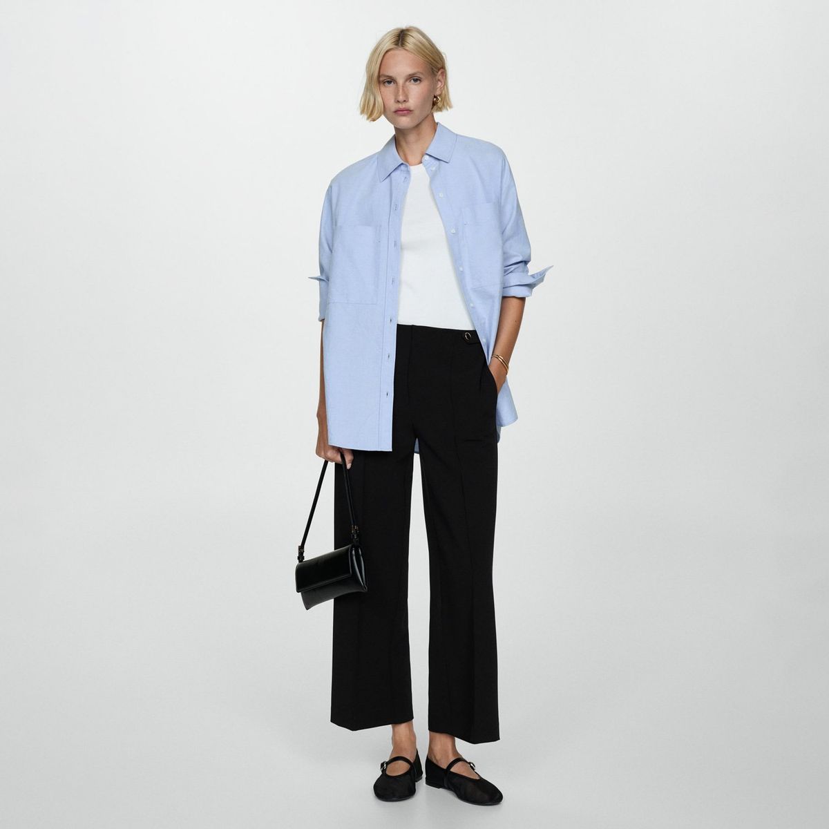 MANGO - Pantalón Recto Botones Mujer Mango