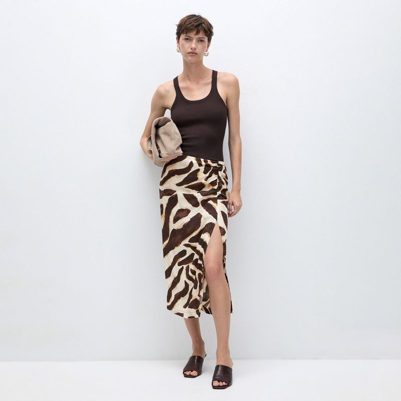 MANGO - Falda Drapeada Animal Print Mujer  Mango