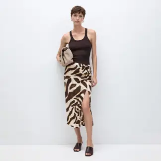 MANGO - Falda Drapeada Animal Print Mujer