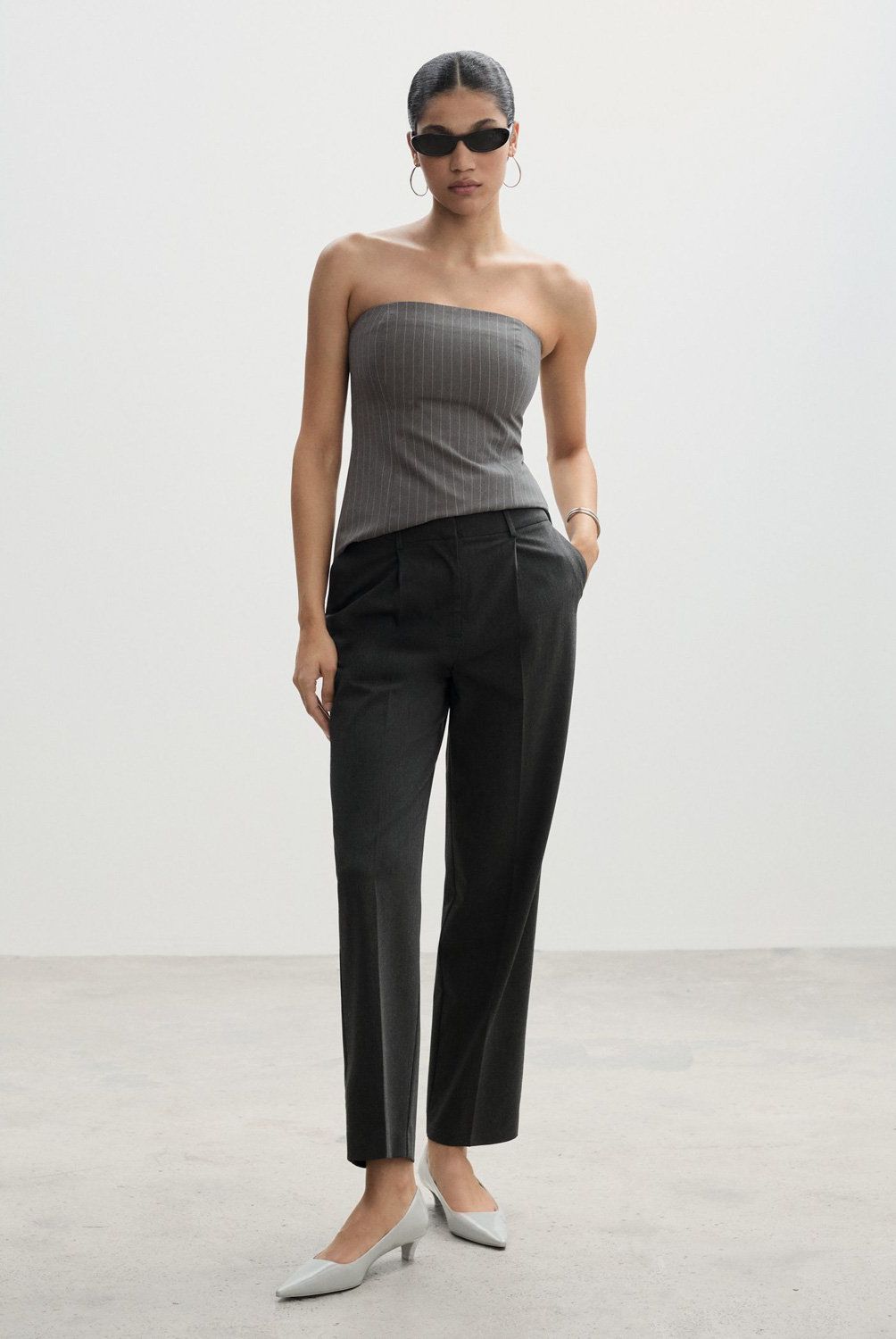 MANGO - Pantalón Recto Pinzas Mujer Mango