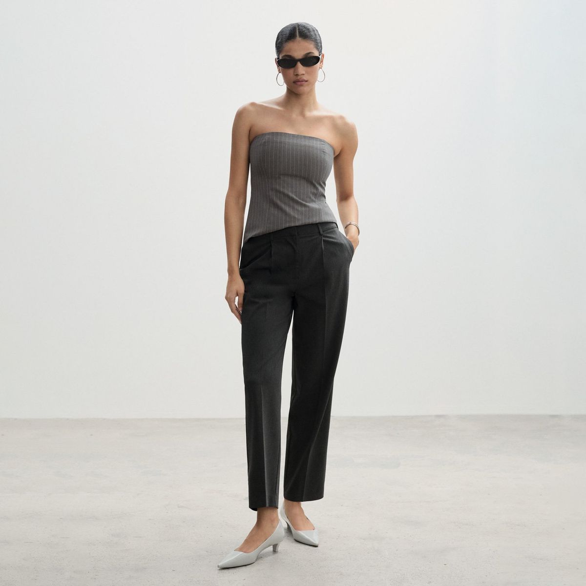 MANGO - Pantalón Recto Pinzas Mujer Mango