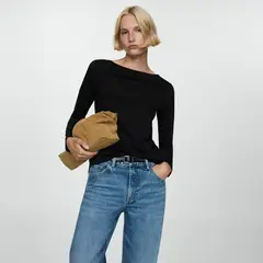 MANGO - Polera Cuello Barco Manga Larga Mujer