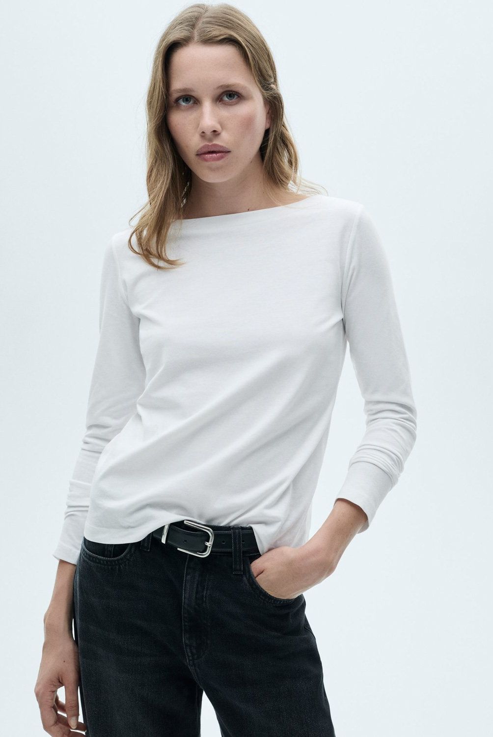 MANGO - Polera Cuello Barco Manga Larga Mujer Mango