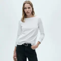 MANGO - Polera Cuello Barco Manga Larga Mujer