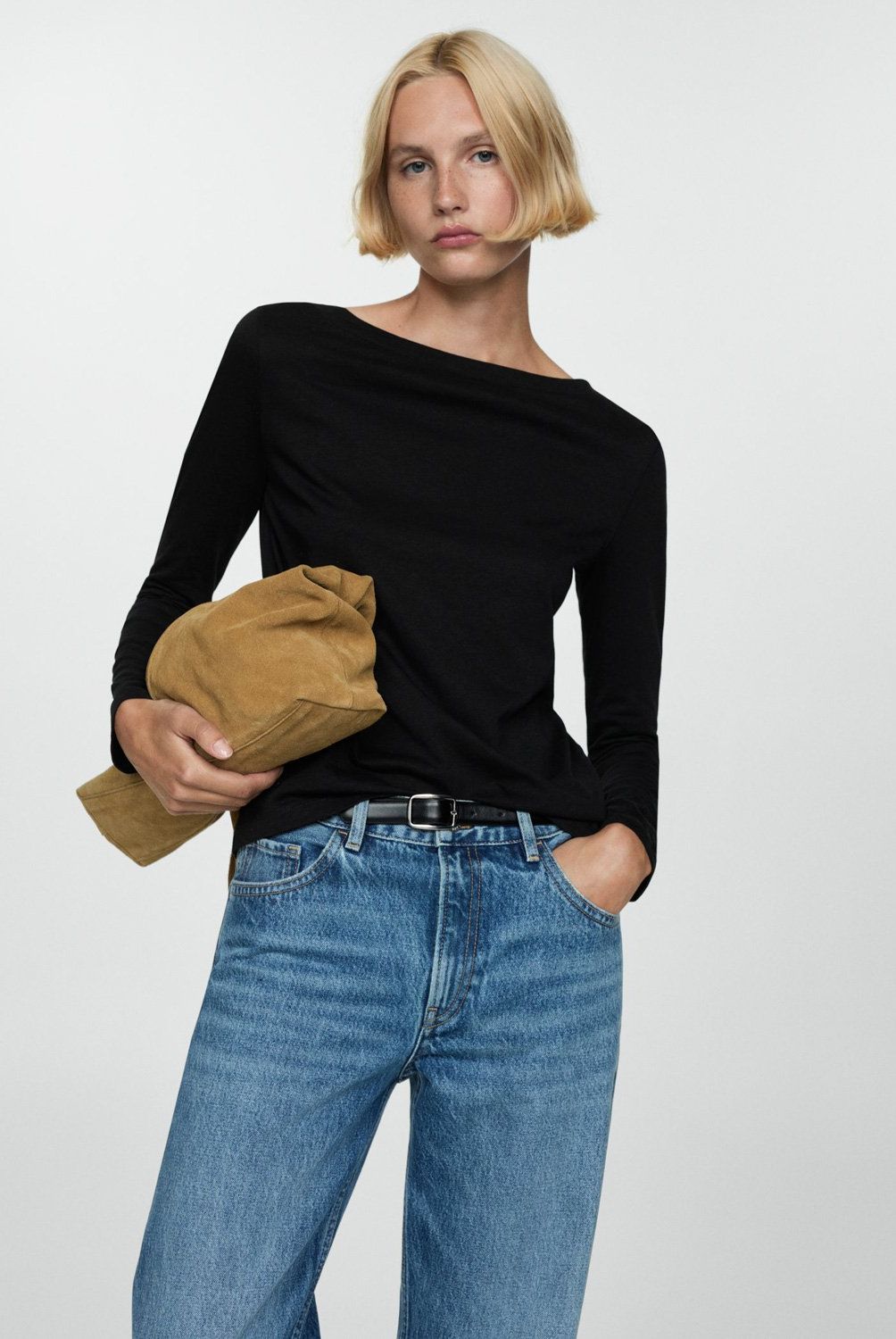 MANGO - Polera Cuello Barco Manga Larga Mujer Mango