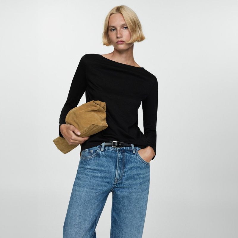 MANGO - Polera Cuello Barco Manga Larga Mujer Mango