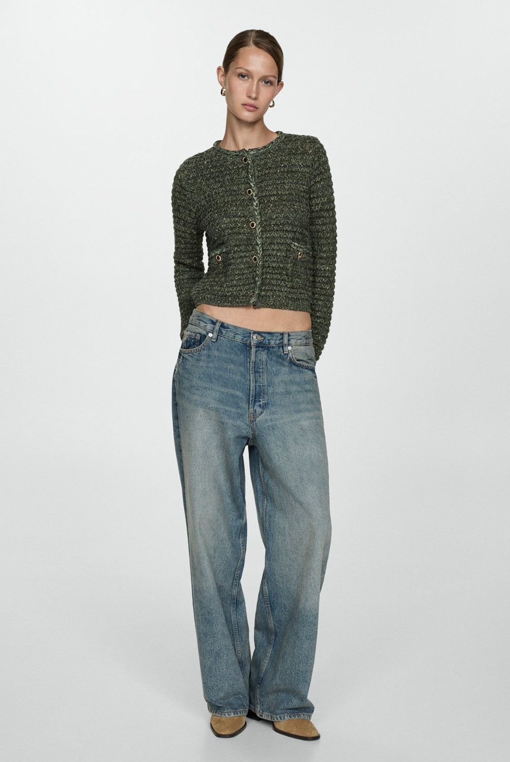 MANGO - Chaqueta Lurex Punto Grueso Mujer Mango