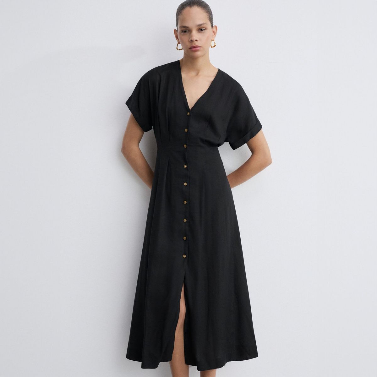 MANGO - Vestido Evasé Botones Mujer Mango