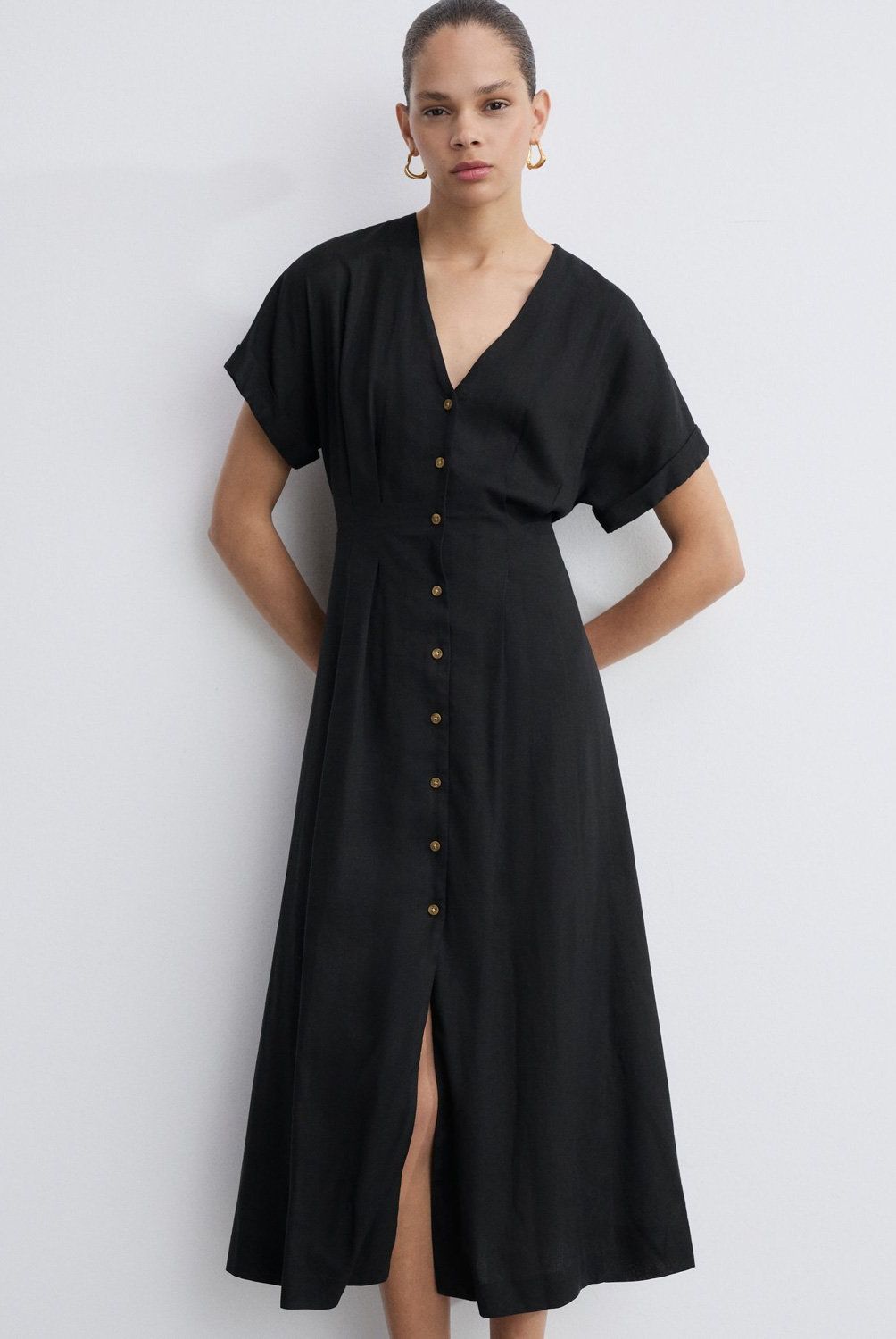 MANGO - Vestido Evasé Botones Mujer Mango