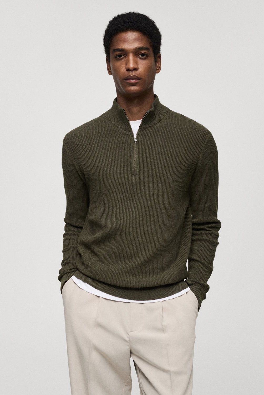 MANGO MAN - Sweater Canalé Cuello Perkins Cremallera Hombre Mango Man