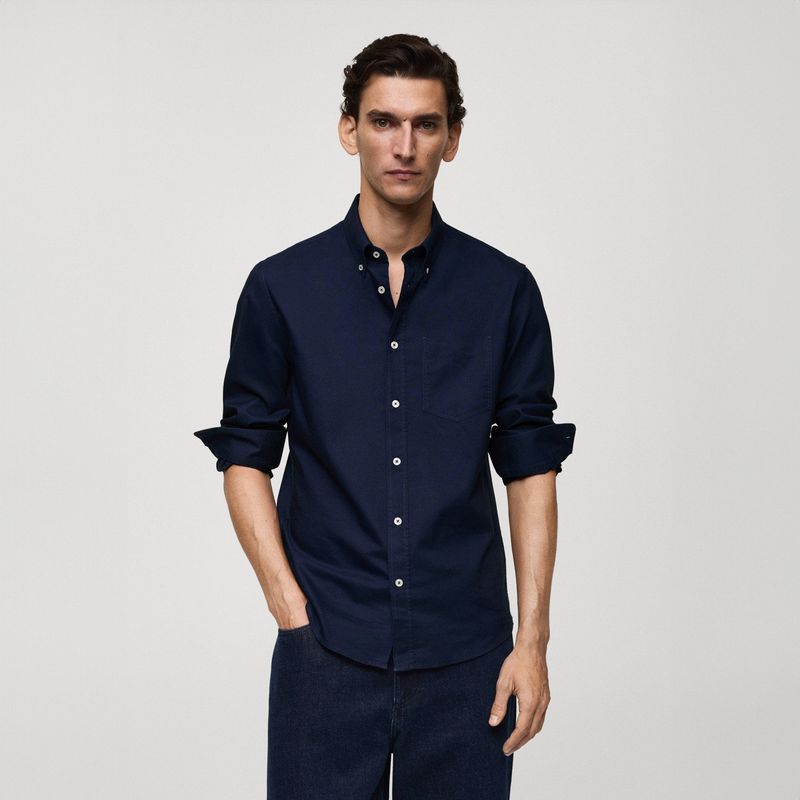 MANGO MAN - Camisa Oxford Regular 100% Algodón Hombre Mango Man