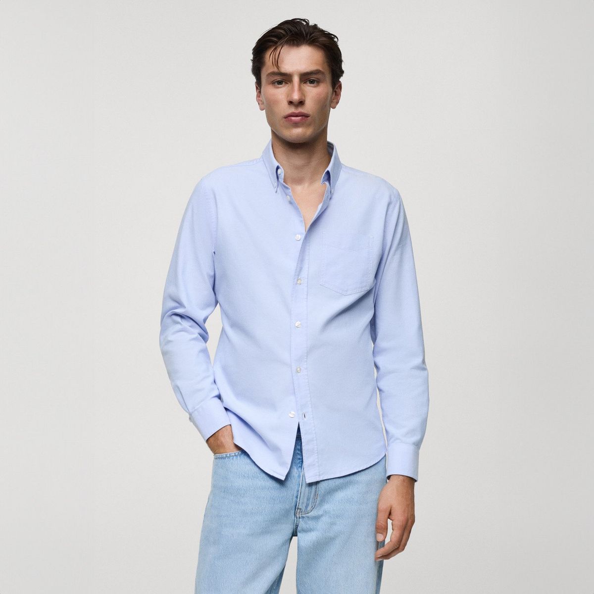 MANGO MAN - Camisa Oxford Regular 100% Algodón Hombre Mango Man