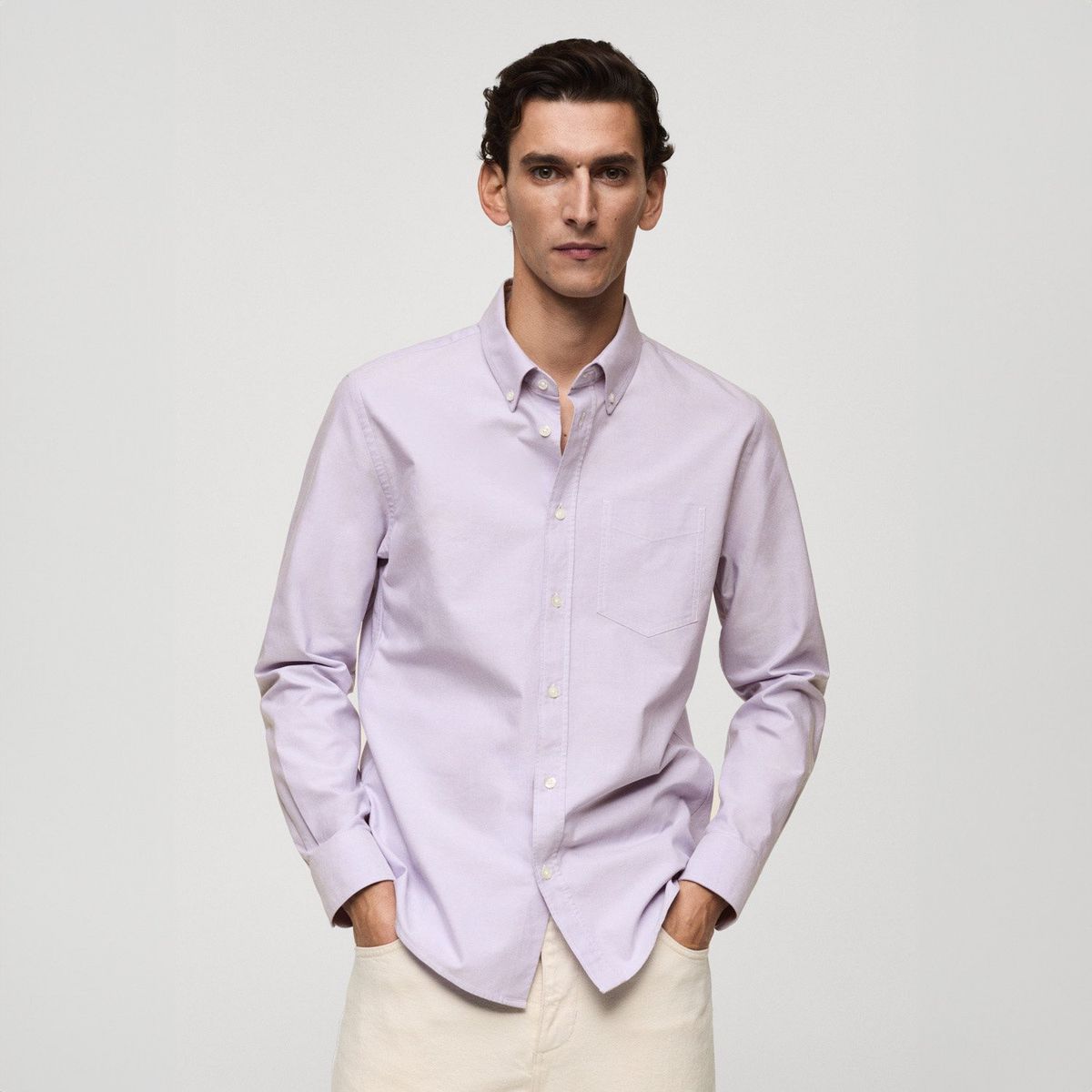 MANGO MAN - Camisa Oxford Regular 100% Algodón Hombre Mango Man