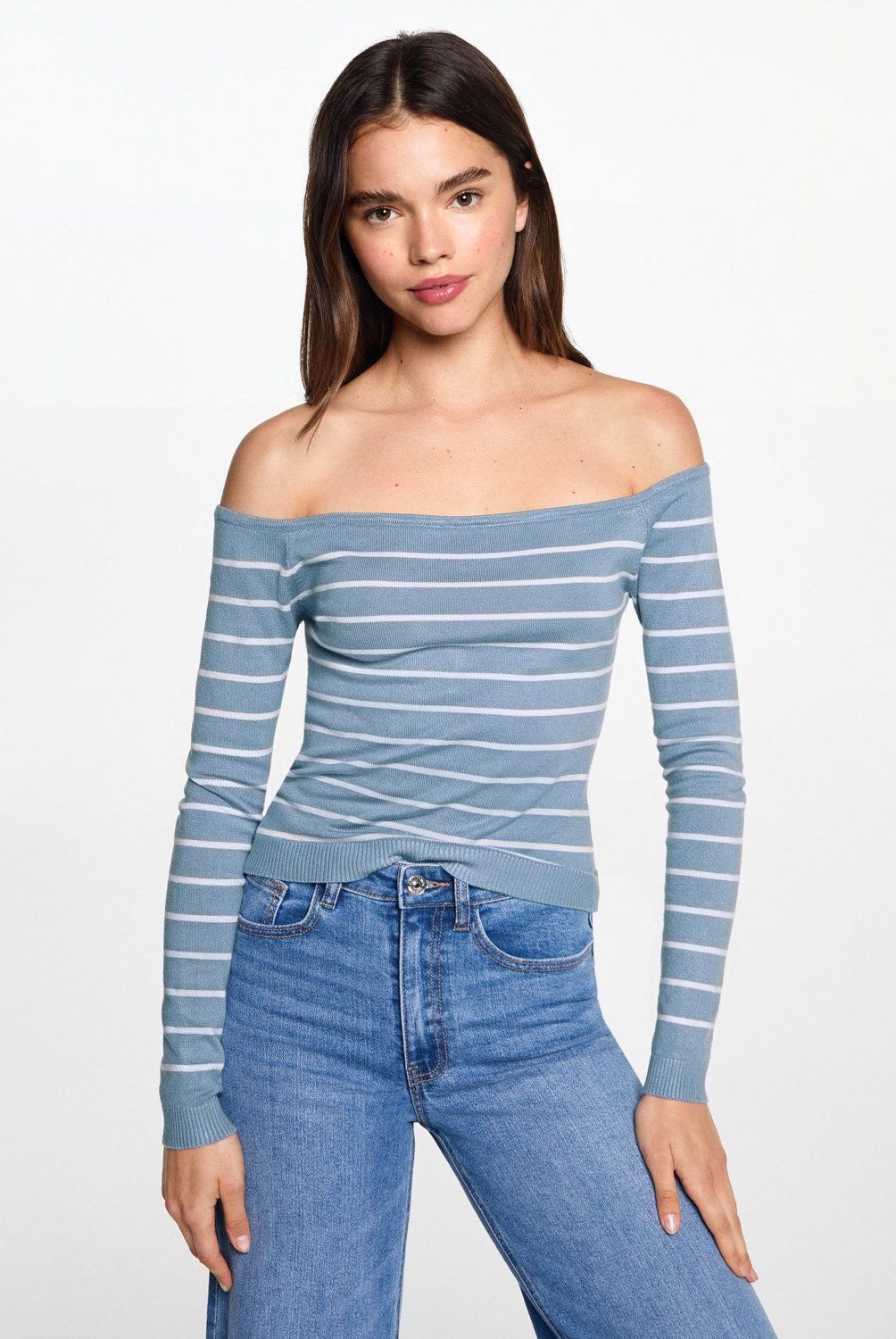 MANGO TEEN - Sweater Cuello Barco Rayas Mujer Mango Teen
