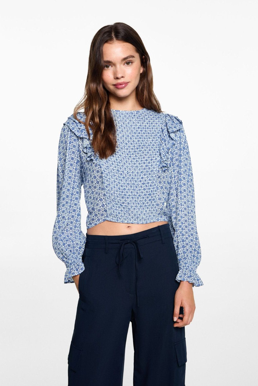 MANGO TEEN - Blusa Estampada Volantes Mujer Mango Teen