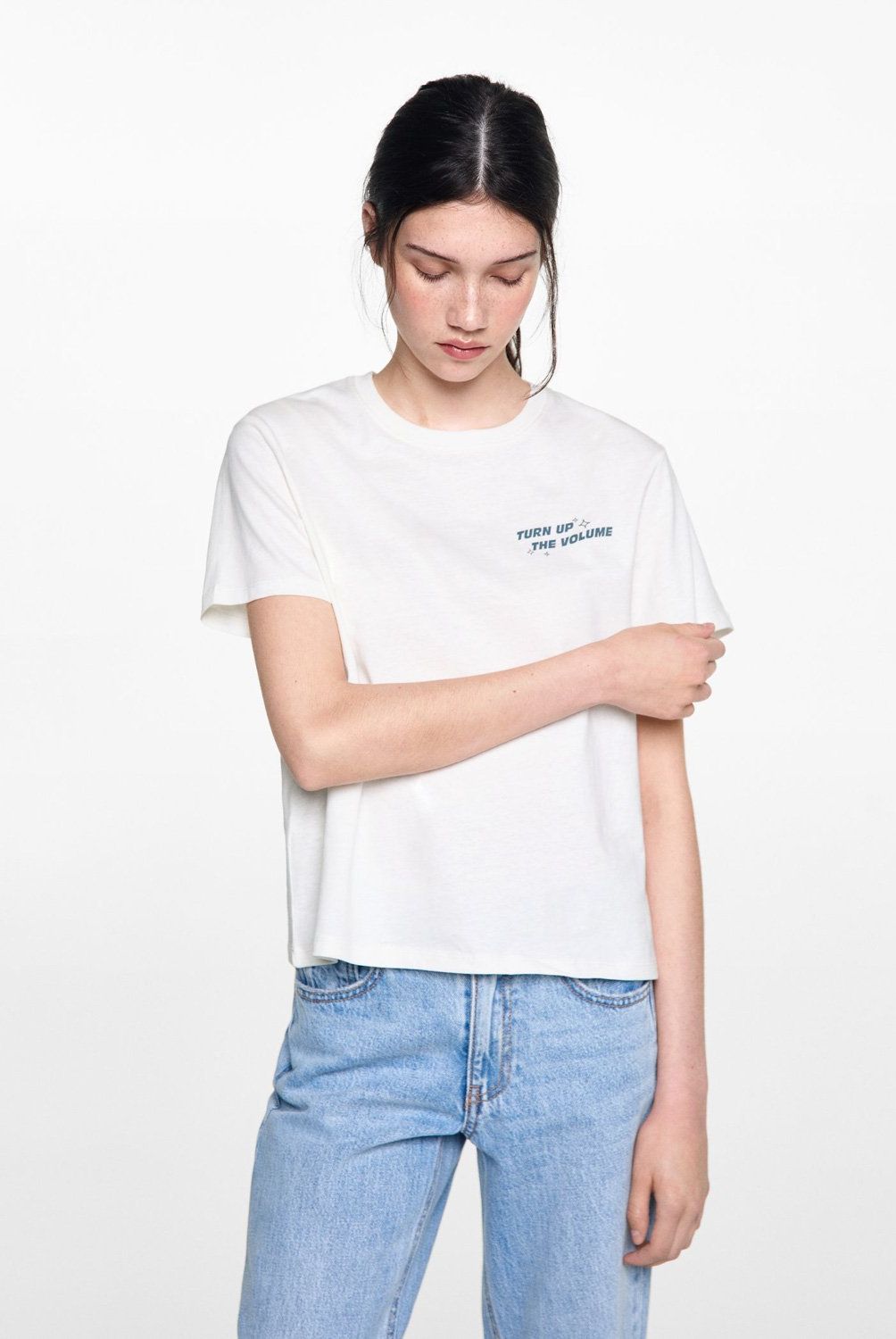 MANGO TEEN - Polera Estampada Algodón Mujer Mango Teen