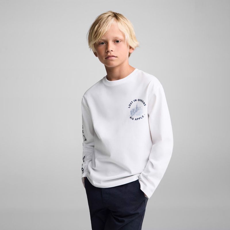 MANGO KIDS - Polera Manga Larga Estampada Niño Mango Kids