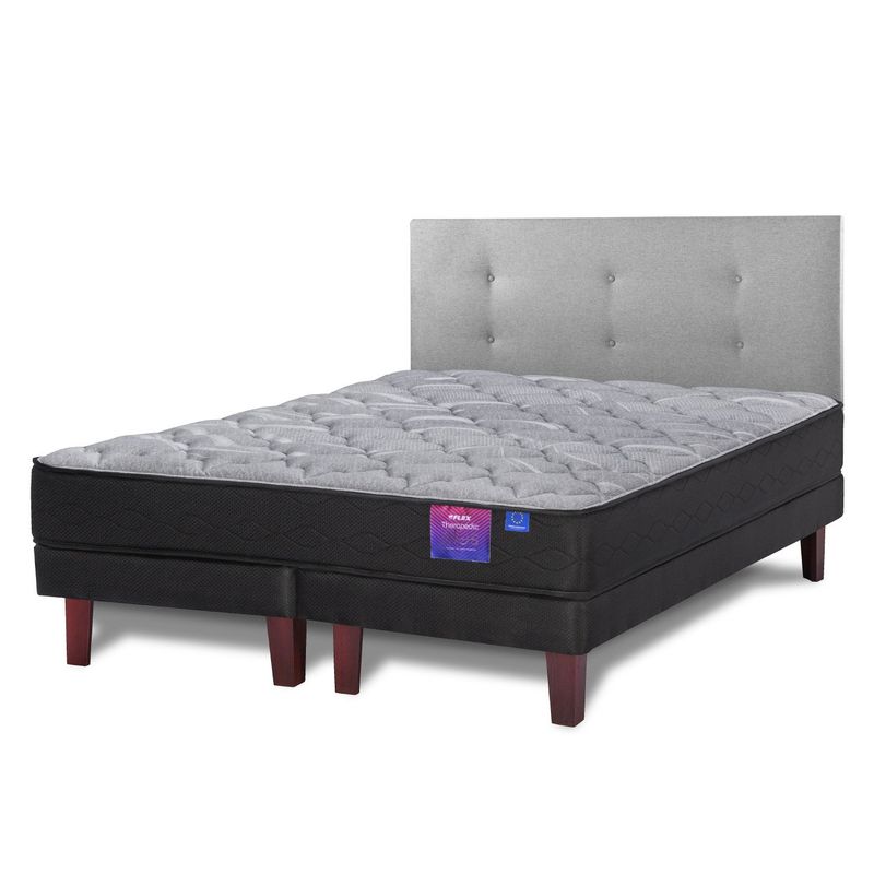 FLEX - Cama Europea Therapedic Plus 2 Plazas + Respaldo Royal Gris Flex